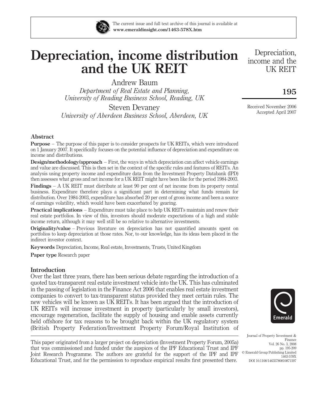 REITS and the Property Market (Journal of Property Investment and Finance, Vol. 25, No. 3, 2008) by Goodchild Robin