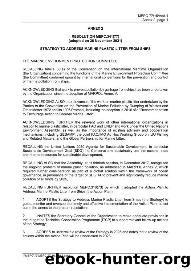REPORT OF THE MARINE ENVIRONMENT PROTECTION COMMITTEE ON ITS SEVENTY-THIRD SESSION by Jurga Kononovaite