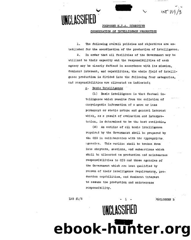 REPORT RE  PROPOSED NATIONAL INTELLIGENCE AGENCY DIRECTIVE COORDINATION OF INTELLIGENCE PRODUCTION 3eb8 by Unknown