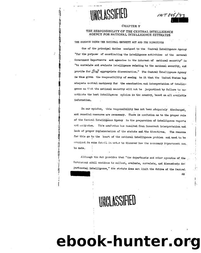 REPORT RE  THE RESPONSIBILITY OF THE CENTRAL INTELLIGENCE AGENCY FOR NATIONAL INTELLIGENCE ESTIMATES 3f34 by Unknown