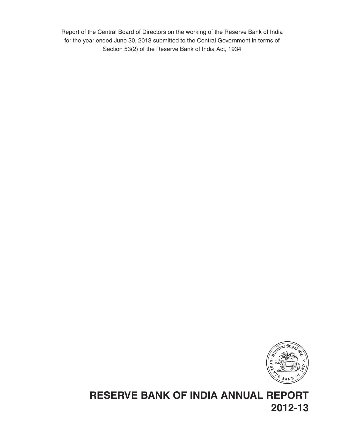 RESERVE BANK OF INDIA ANNUAL REPORT 2012-13 by Reserve Bank of India