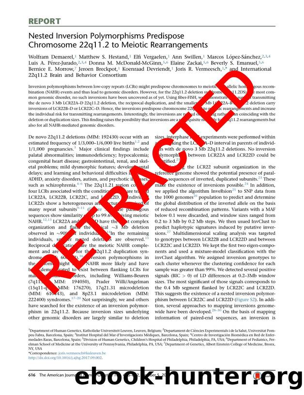 RETRACTED: Nested Inversion Polymorphisms Predispose Chromosome 22q11.2 to Meiotic Rearrangements by unknow