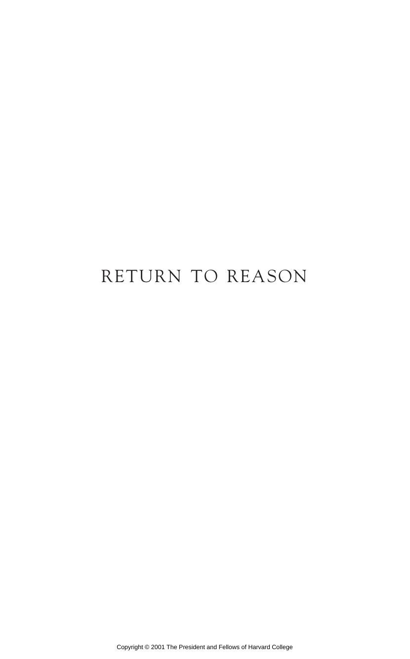 RETURN TO REASON by Stephen Toulmin