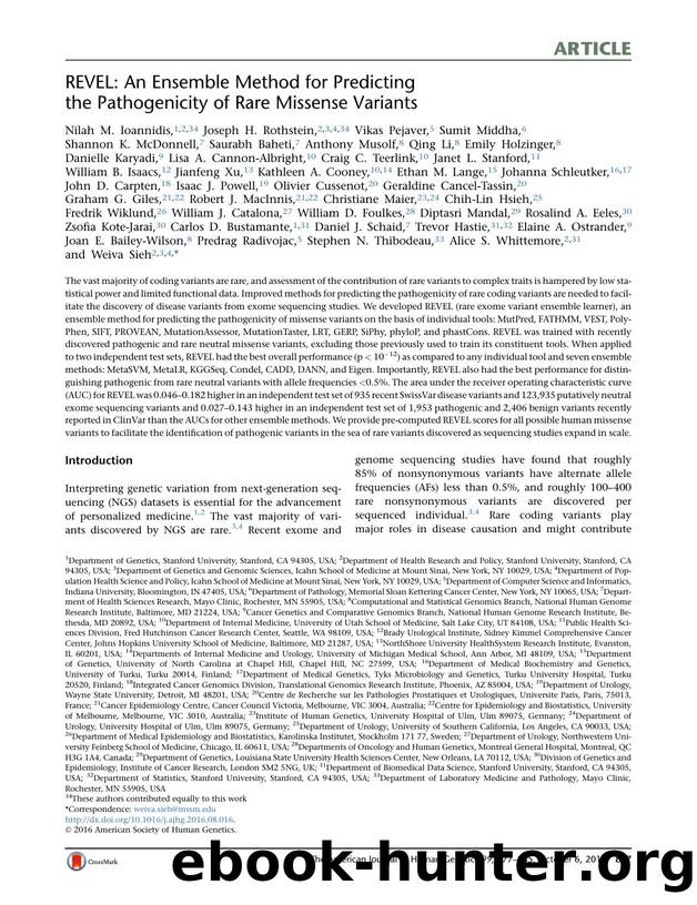 REVEL: An Ensemble Method for Predicting the Pathogenicity of Rare Missense Variants by unknow