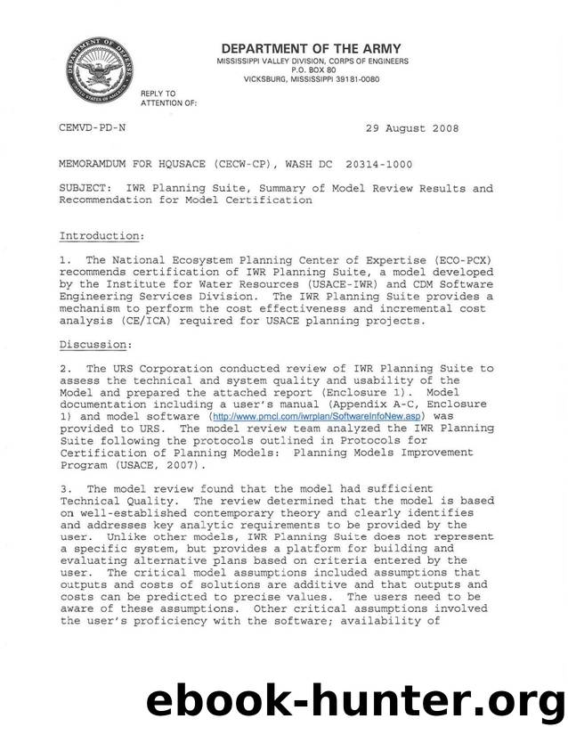 REW ltr~IWR Planning Suite Model Review and Certification~29Aug08 by Unknown