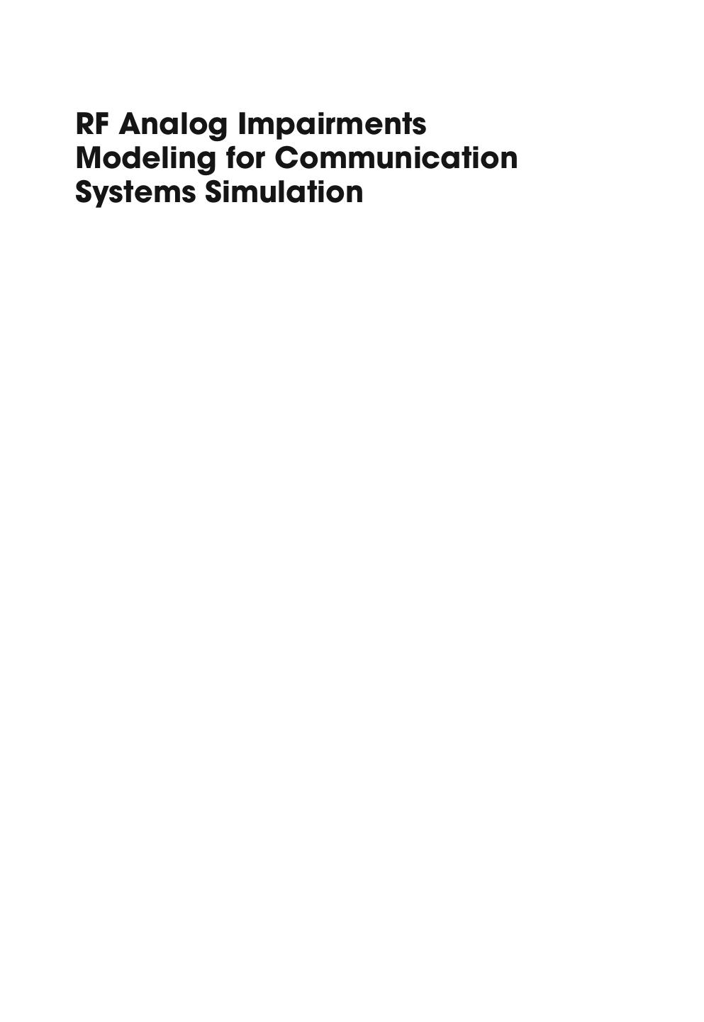 RF Analog Impairments Modeling for Communication Systems Simulation: Application to OFDM-Based Transceivers by Lydi Smaini(auth.)