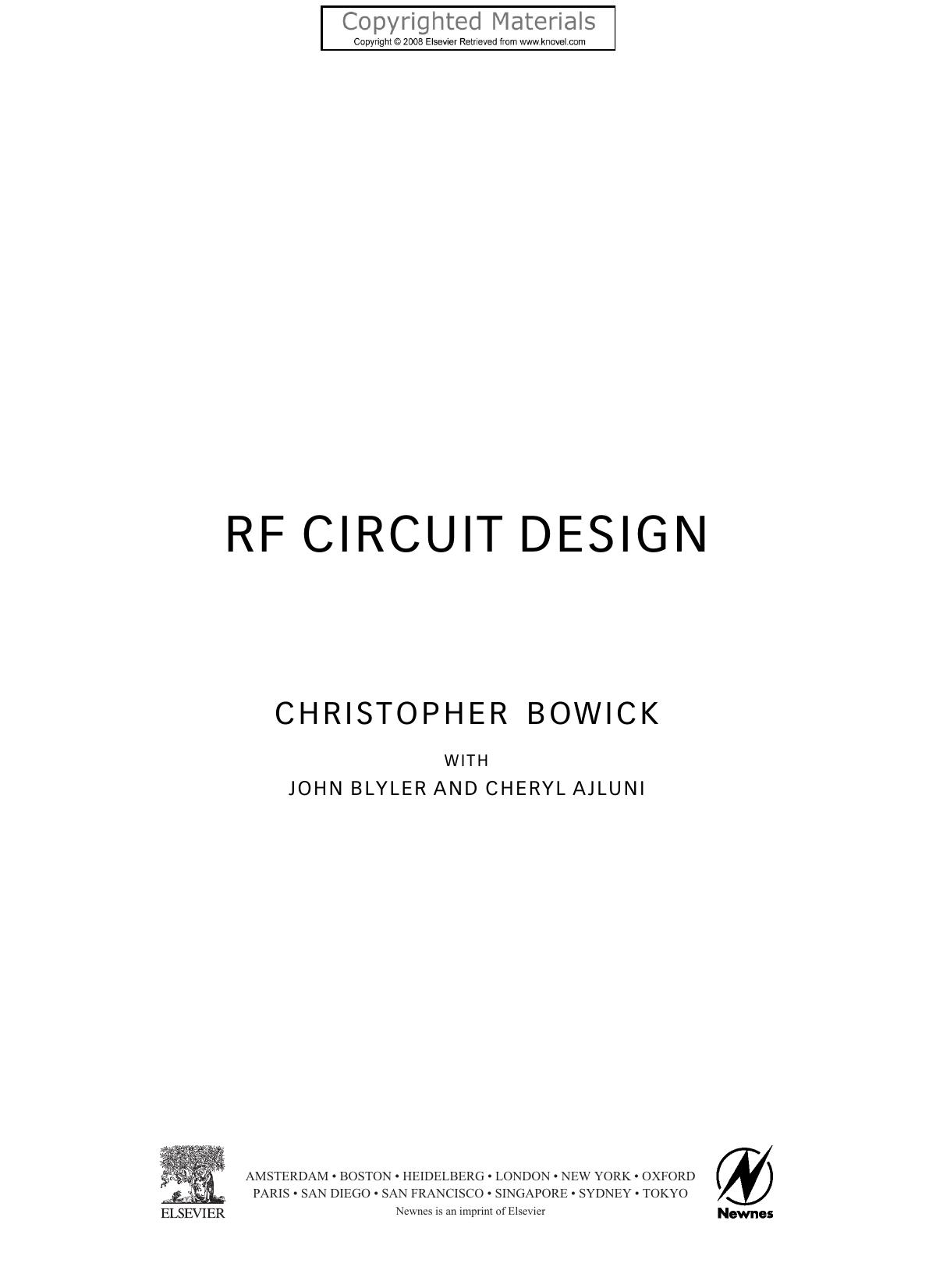 RF Circuit Design by Bowick Christopher; Blyler John; Ajluni Cheryl