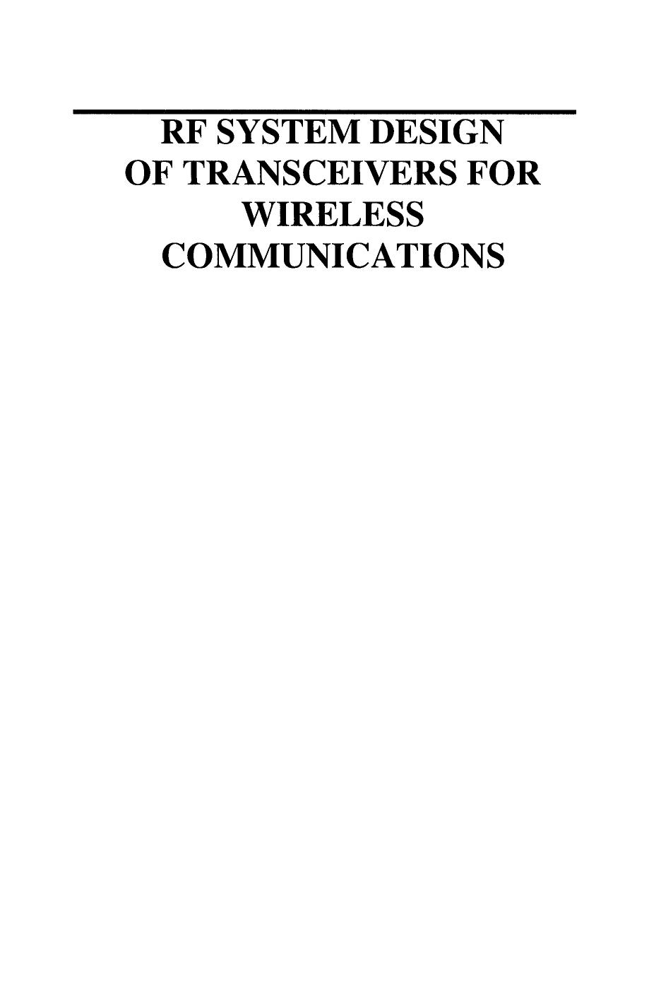 RF System Design of Transceivers for Wireless Communications by Qizheng Gu