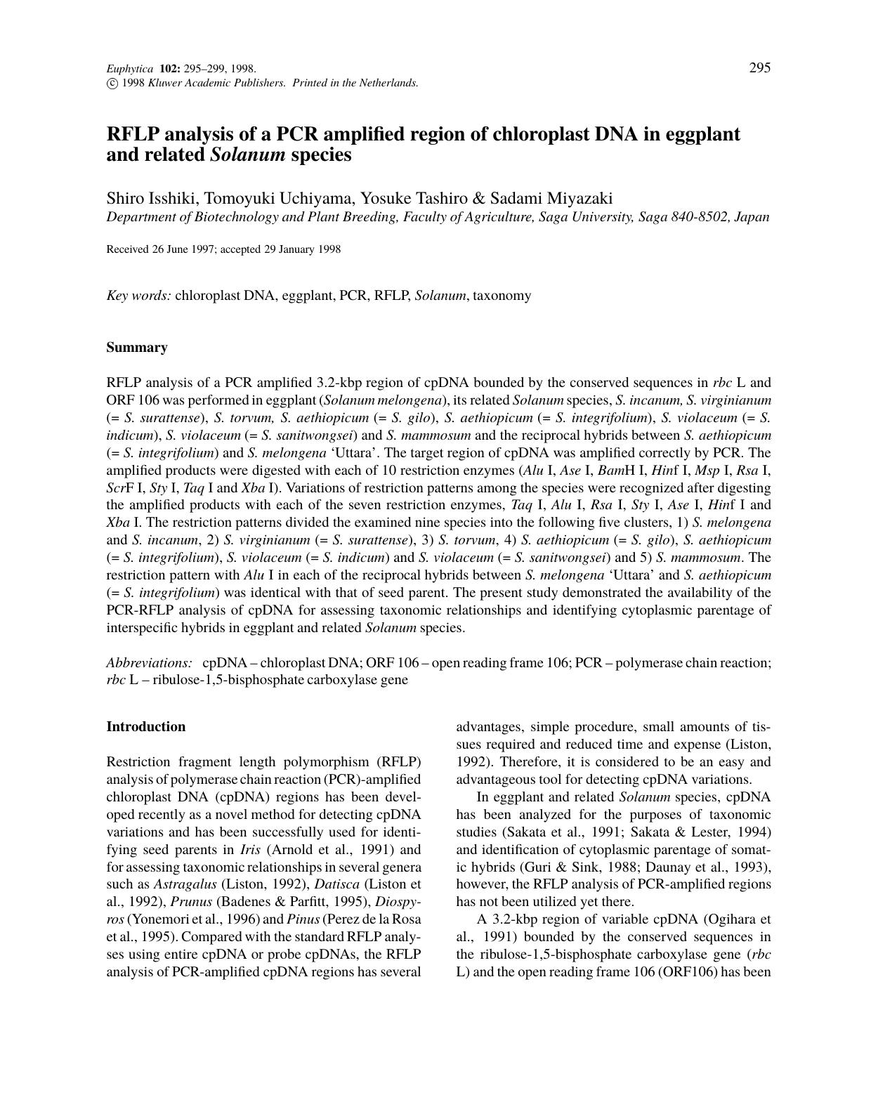 RFLP analysis of a PCR amplified region of chloroplast DNA in eggplant and related Solanum species by Unknown