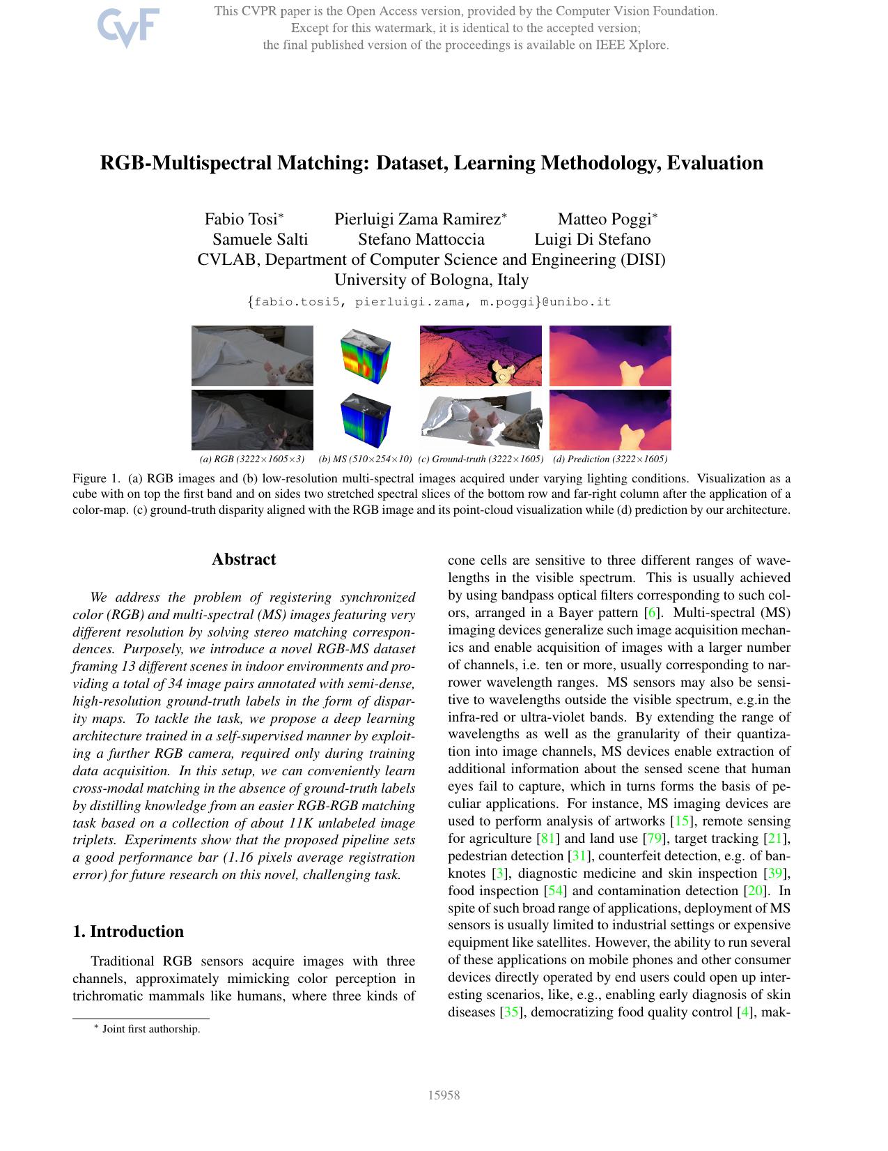 RGB-Multispectral Matching: Dataset, Learning Methodology, Evaluation by unknow