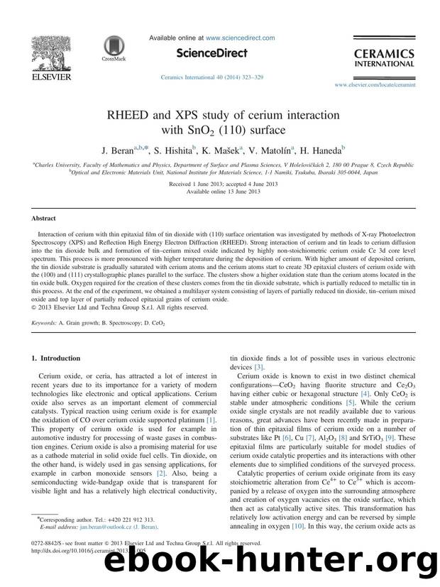 RHEED and XPS study of cerium interaction with SnO2 (110) surface by J. Beran & S. Hishita & K. Mašek & V. Matolín & H. Haneda