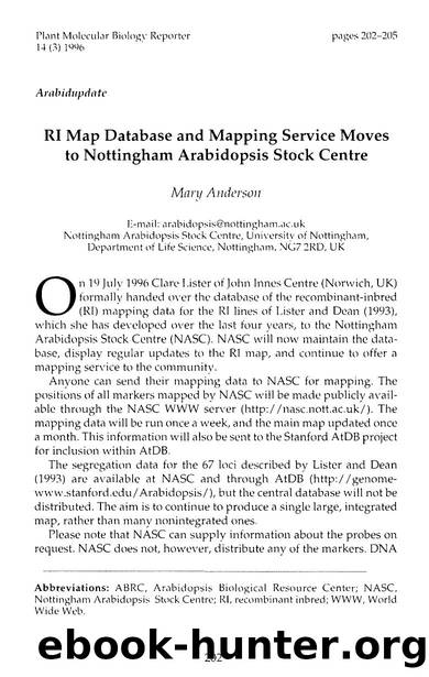 RI map database and mapping service moves to Nottingham Arabidopsis Stock Centre by Unknown