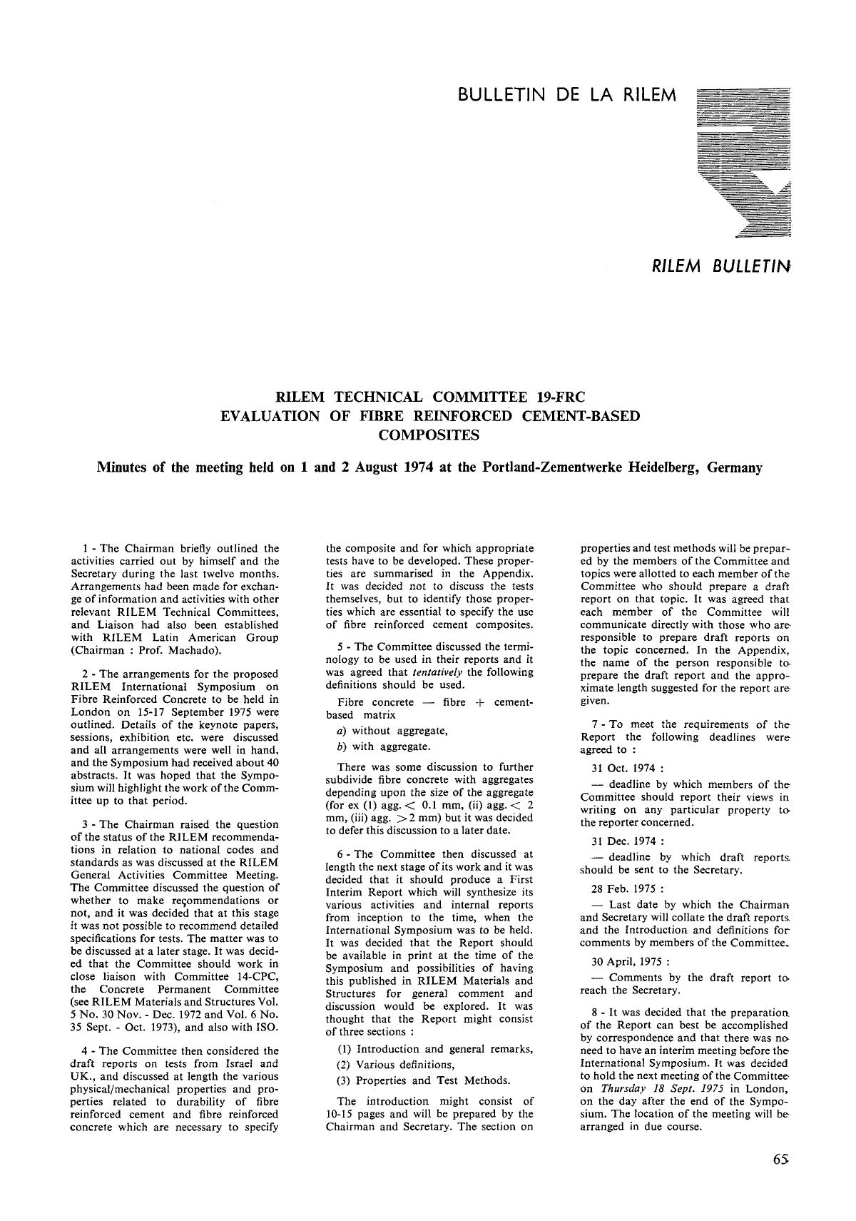 RILEM technical committee 19-FRC evaluation of fibre reinforced cement-based composites by Unknown