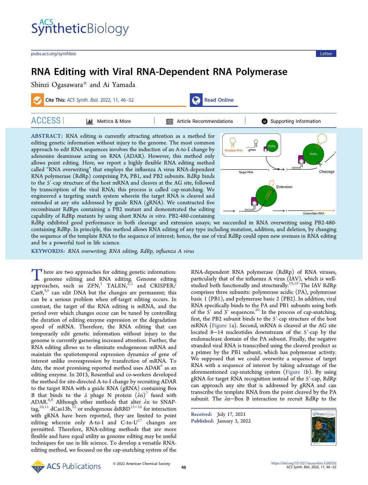 RNA Editing with Viral RNA-Dependent RNA Polymerase by Shinzi Ogasawara and Ai Yamada