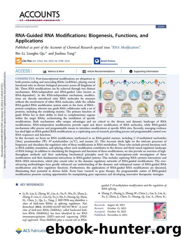 RNA-Guided RNA Modifications: Biogenesis, Functions, and Applications by Bin Li Lianghu Qu & Jianhua Yang