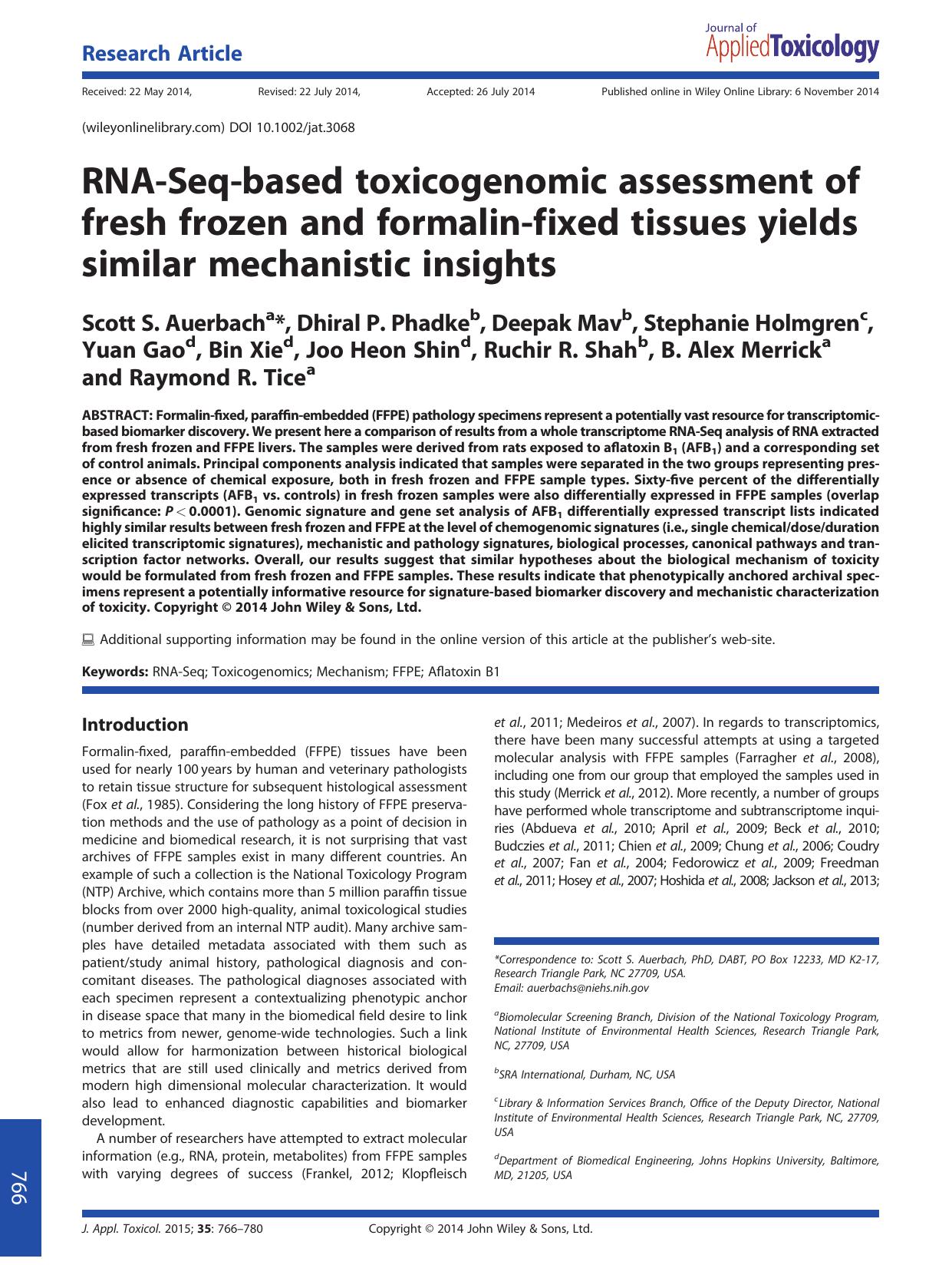 RNA-Seq-based toxicogenomic assessment of fresh frozen and formalin-fixed tissues yields similar mechanistic insights by unknow