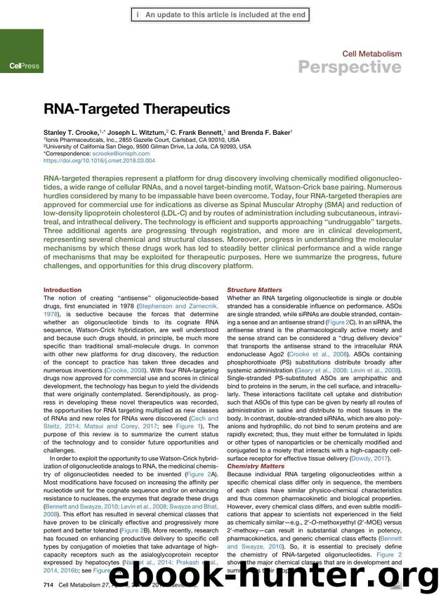 RNA-Targeted Therapeutics by Stanley T. Crooke & Joseph L. Witztum & C. Frank Bennett & Brenda F. Baker