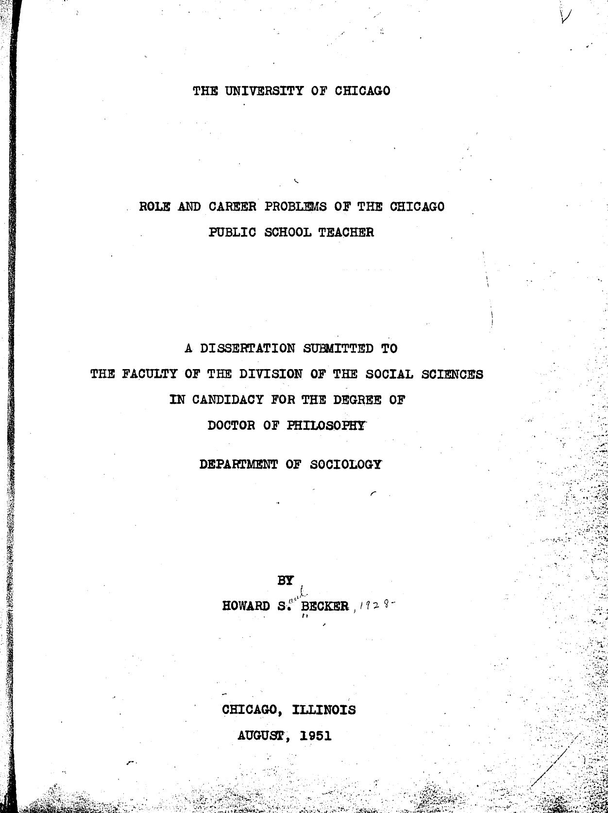 ROLE AND CAREER PROBLEMS OF THE CHICAGO PUBLIC-SCHOOL TEACHER by BECKER HOWARD S