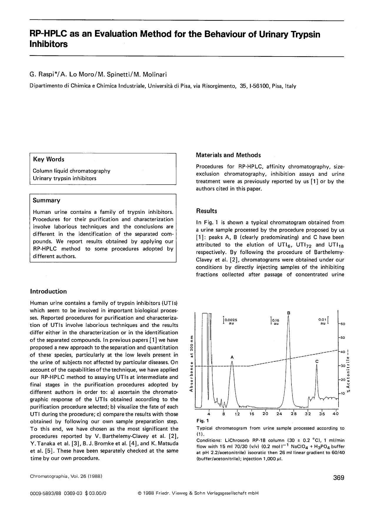 RP-HPLC as an evaluation method for the behaviour of urinary trypsin inhibitors by Unknown