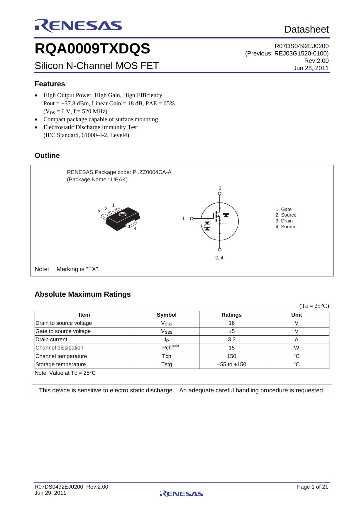 RQA0009TXDQS Data Sheet by Renesas Electronics Corporation