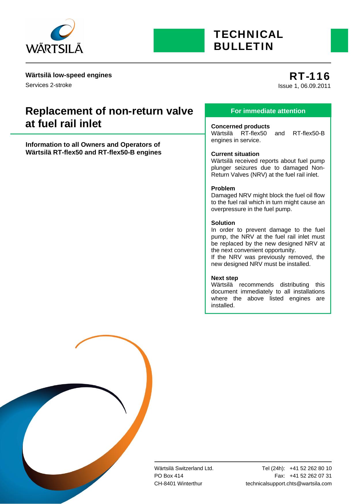 RT-116 Replacement of non-return valve at fuel rail inlet by pba001