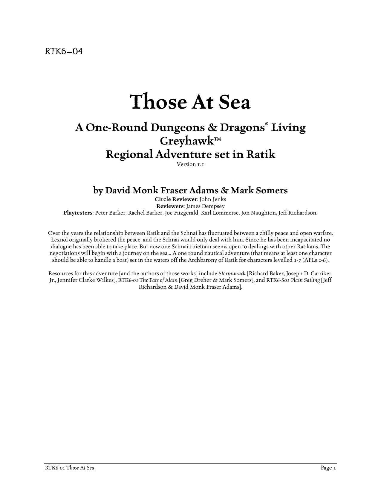 RTK6-04 Those at Sea by Monk Fraser Adams && Mark Somers