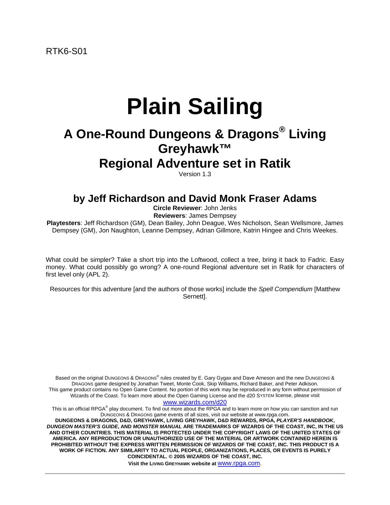 RTK6-S01 Plain Sailing by Jeff Richardson & David Adams