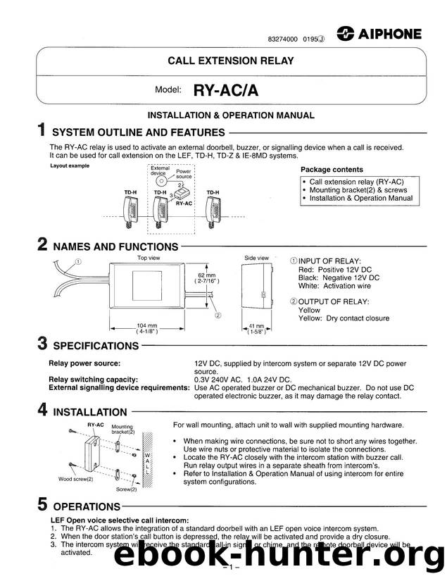 RY-AC-A Call Extension Relay Instructions by Unknown