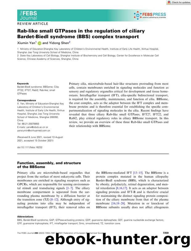 Rabâlike small GTPases in the regulation of ciliary BardetâBiedl syndrome (BBS) complex transport by Unknown