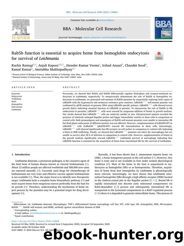 Rab5b function is essential to acquire heme from hemoglobin endocytosis for survival of Leishmania by unknow