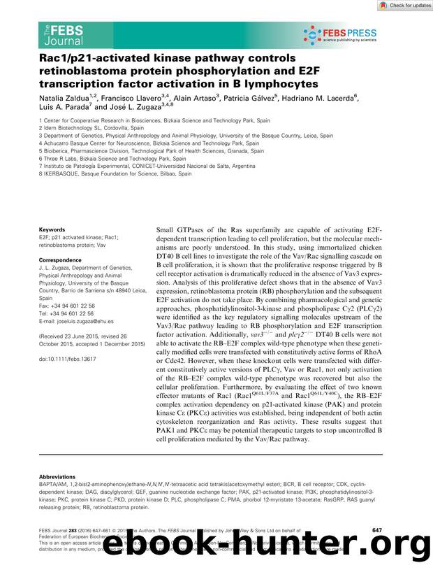 Rac1p21âactivated kinase pathway controls retinoblastoma protein phosphorylation and E2F transcription factor activation in B lymphocytes by Unknown