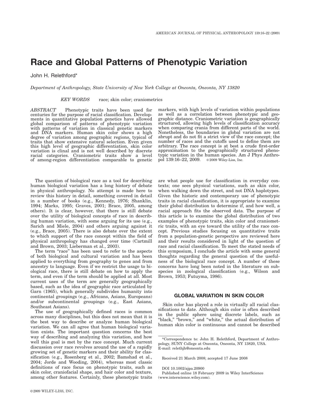 Race and global patterns of phenotypic variation by Unknown