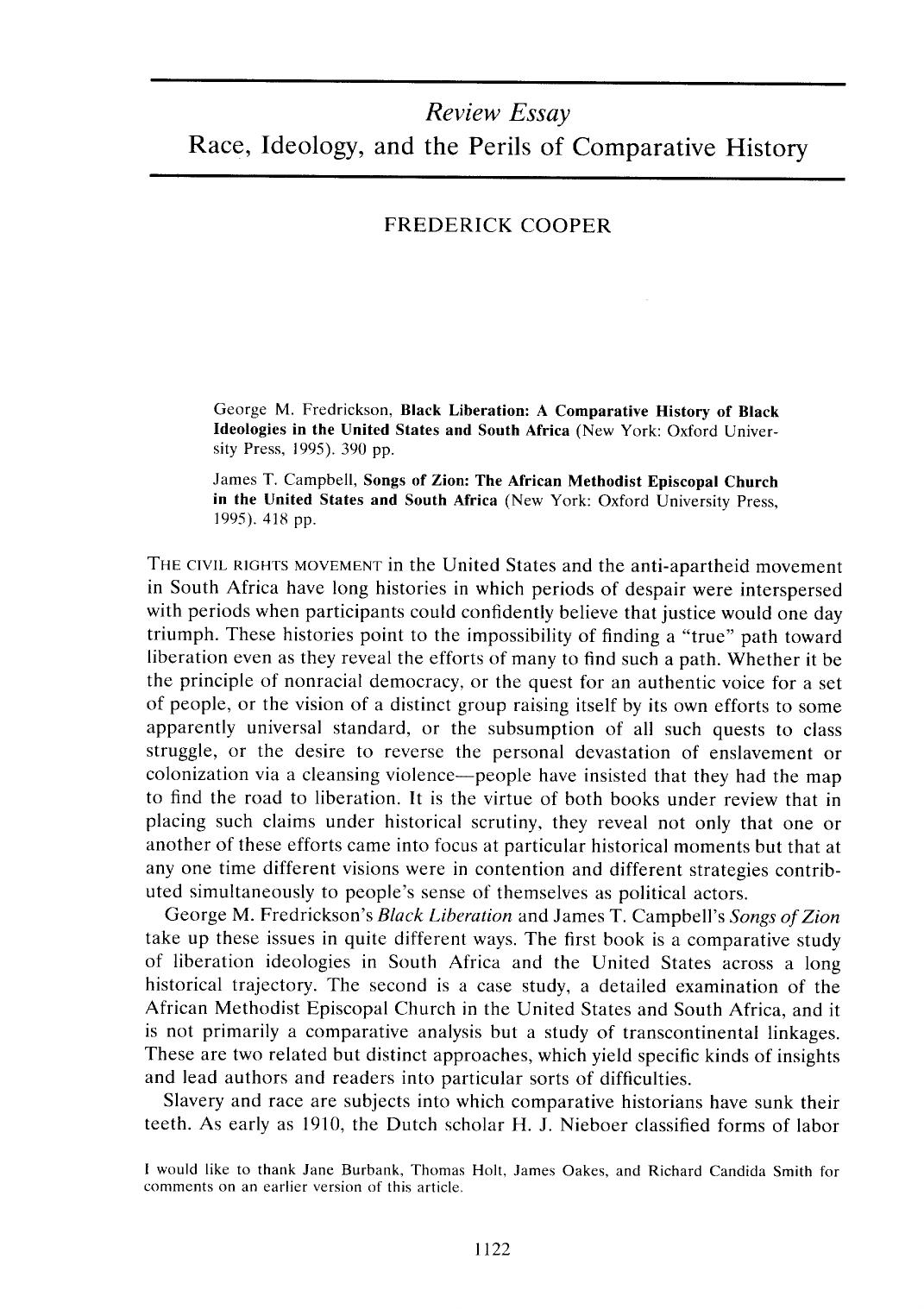 Race, ideology, and the perils of comparative history. by Race Ideology & the Perils of Comparative History