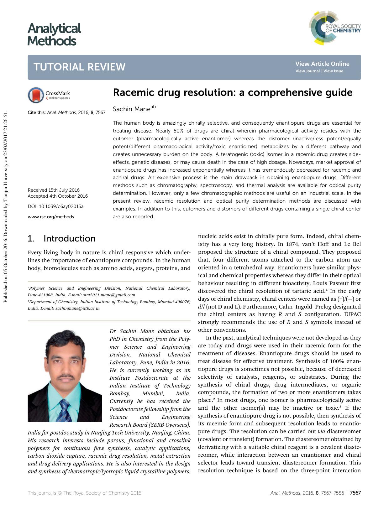 Racemic drug resolution: a comprehensive guide by Sachin Mane