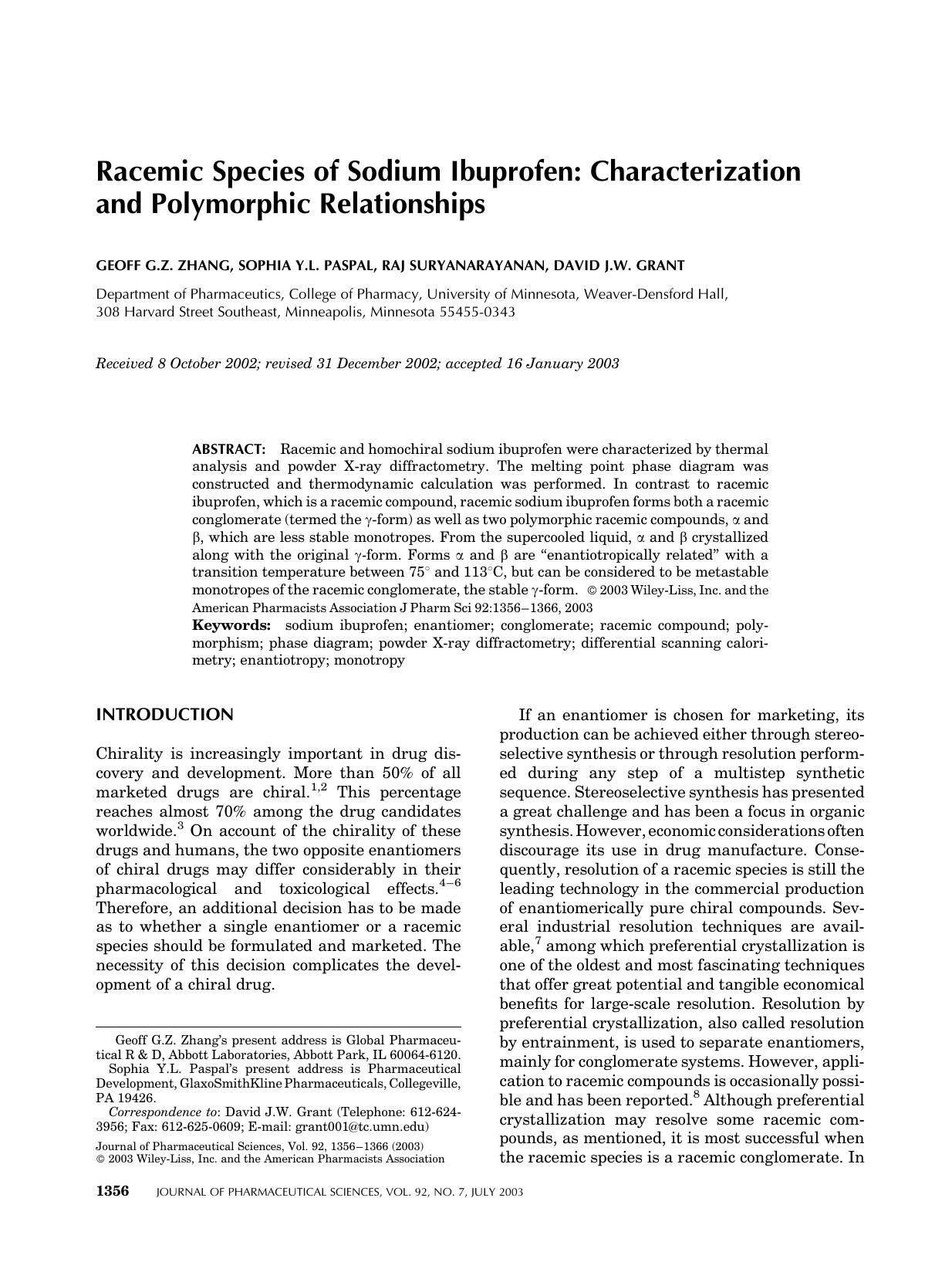 Racemic species of sodium ibuprofen: Characterization and polymorphic relationships by Unknown