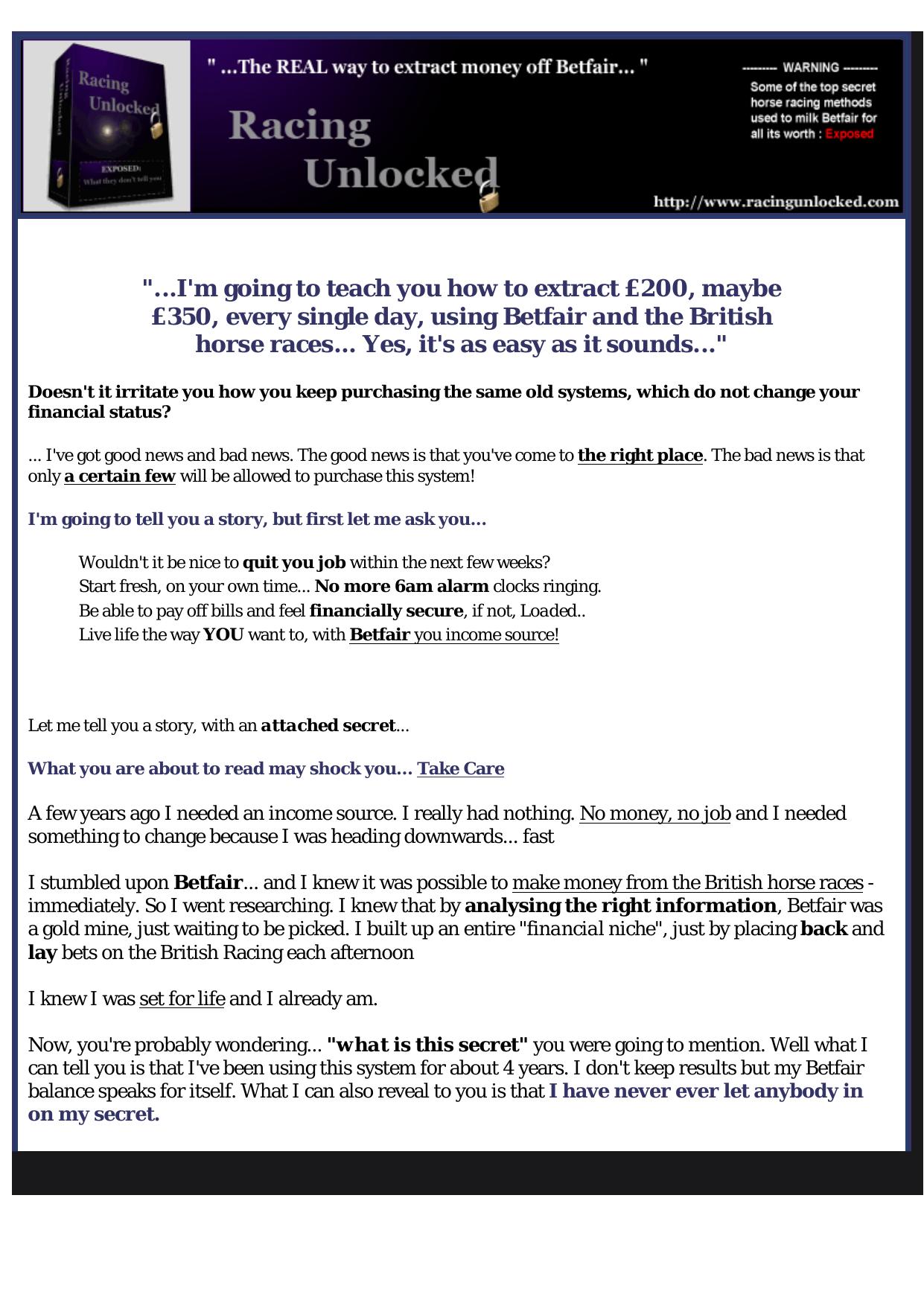 Racing Unlocked- Ultimate Backing And Laying System. by Best of Kuszter's Collection