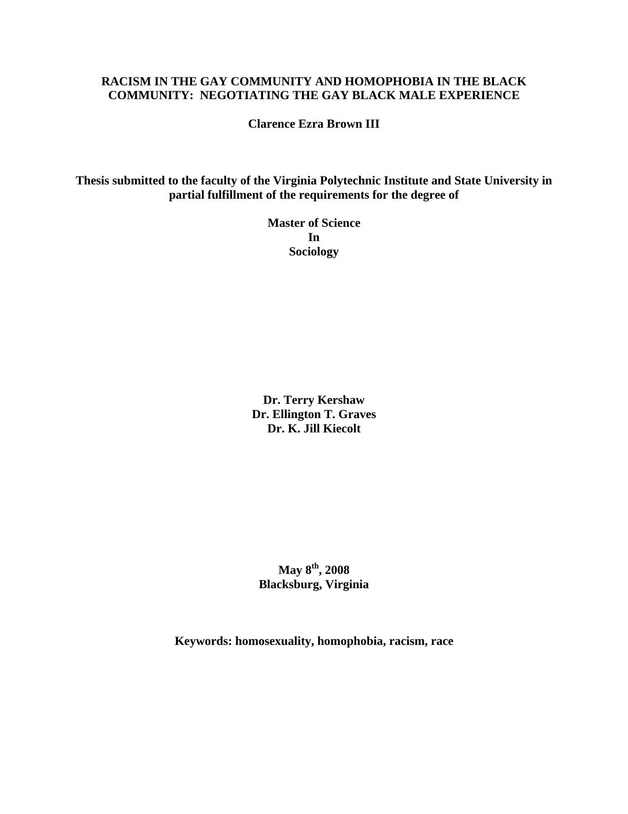 Racism in the Gay Community and Homophobia in the Black Community: Negotiating the Gay Black Male Experience by Clarence Ezra Brown III
