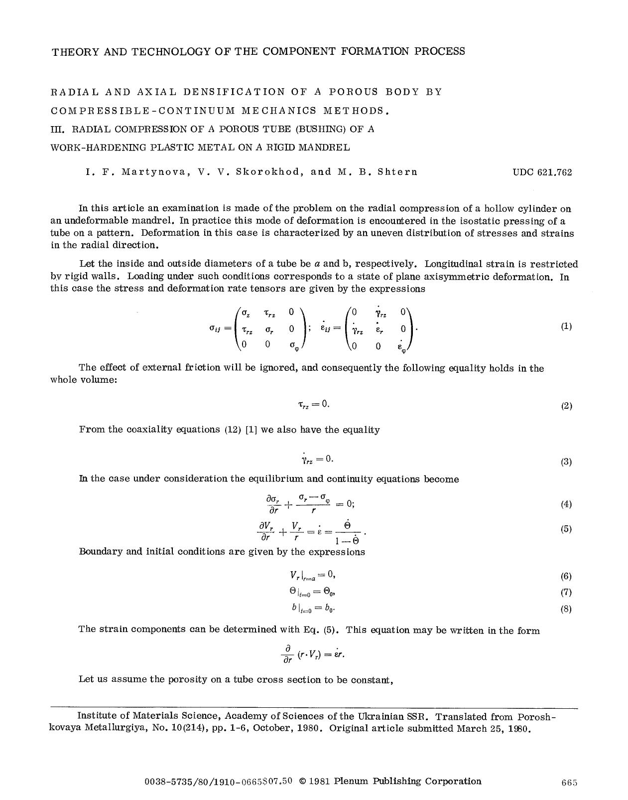 Radial and axial densification of a porous body by compeessible-continuum mechanics methods by Unknown