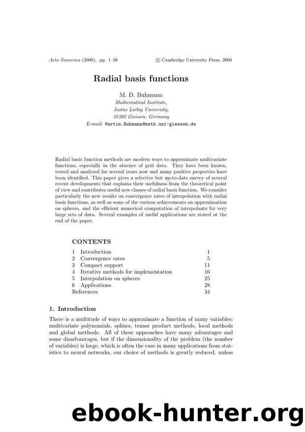 Radial basis functions by M. D. Buhmann