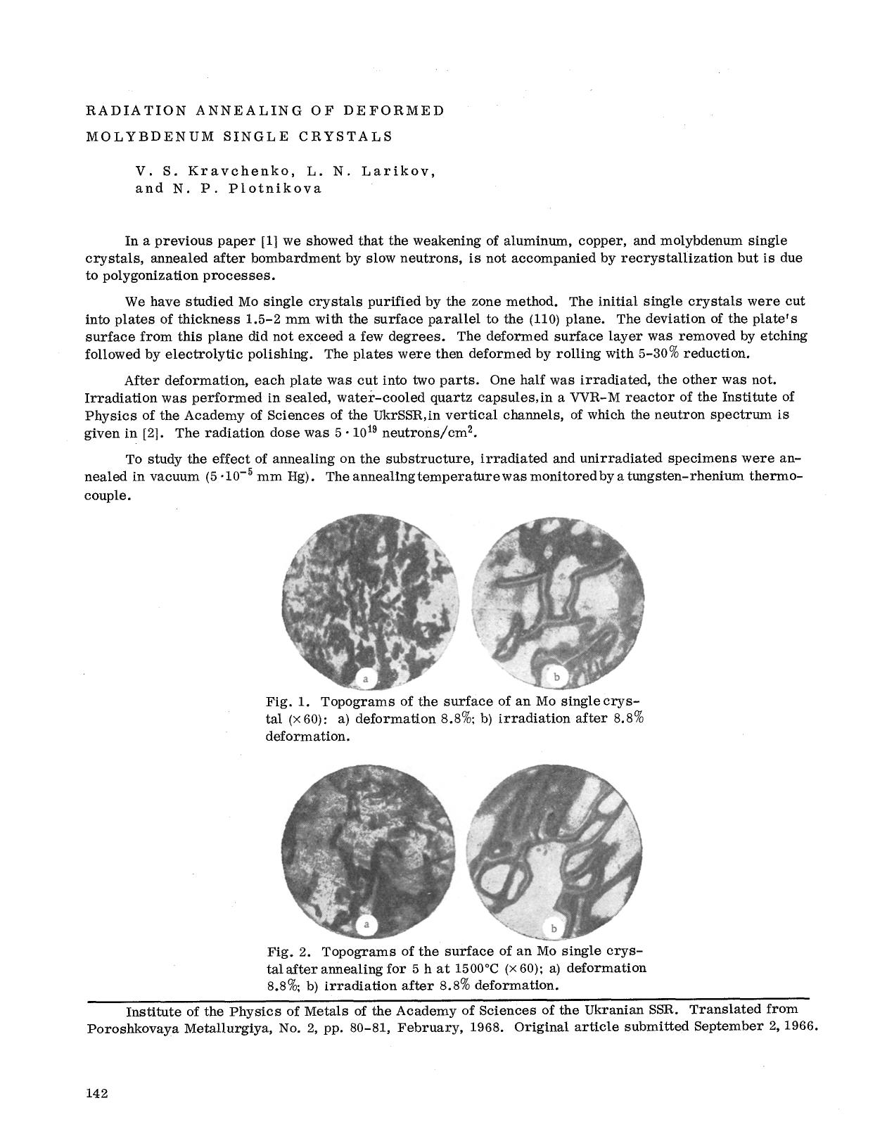 Radiation annealing of deformed molybdenum single crystals by Unknown