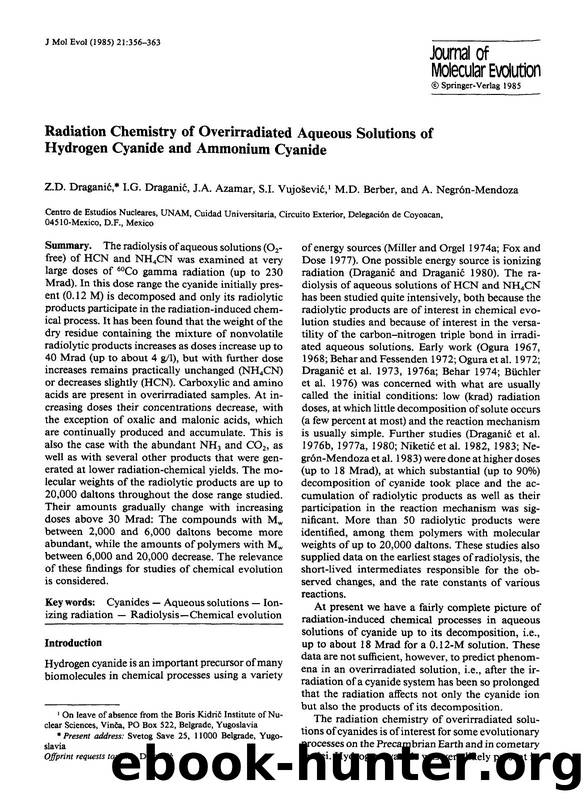 Radiation chemistry of overirradiated aqueous solutions of hydrogen cyanide and ammonium cyanide by Unknown