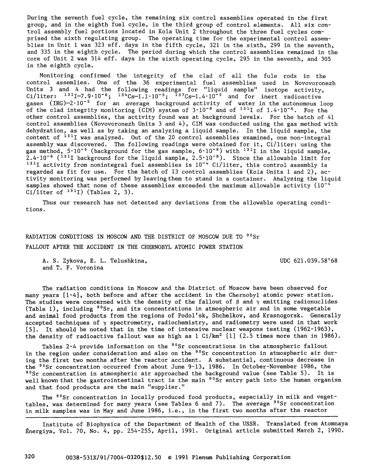 Radiation conditions in Moscow and the District of Moscow due to <Superscript>90 <Superscript>Sr fallout after the accident in the Chernobyl atomic power station by Unknown