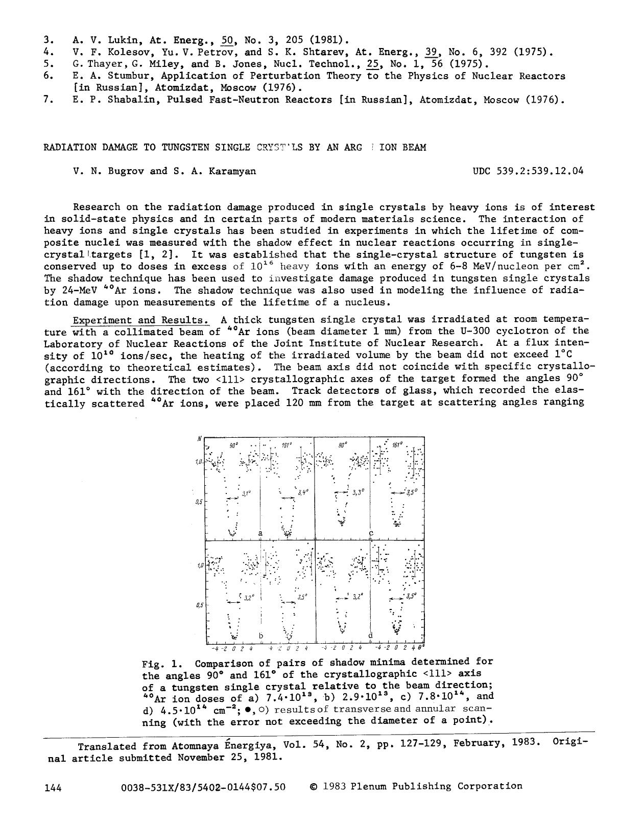 Radiation damage to tungsten single crystals by an arg Ion beam by Unknown