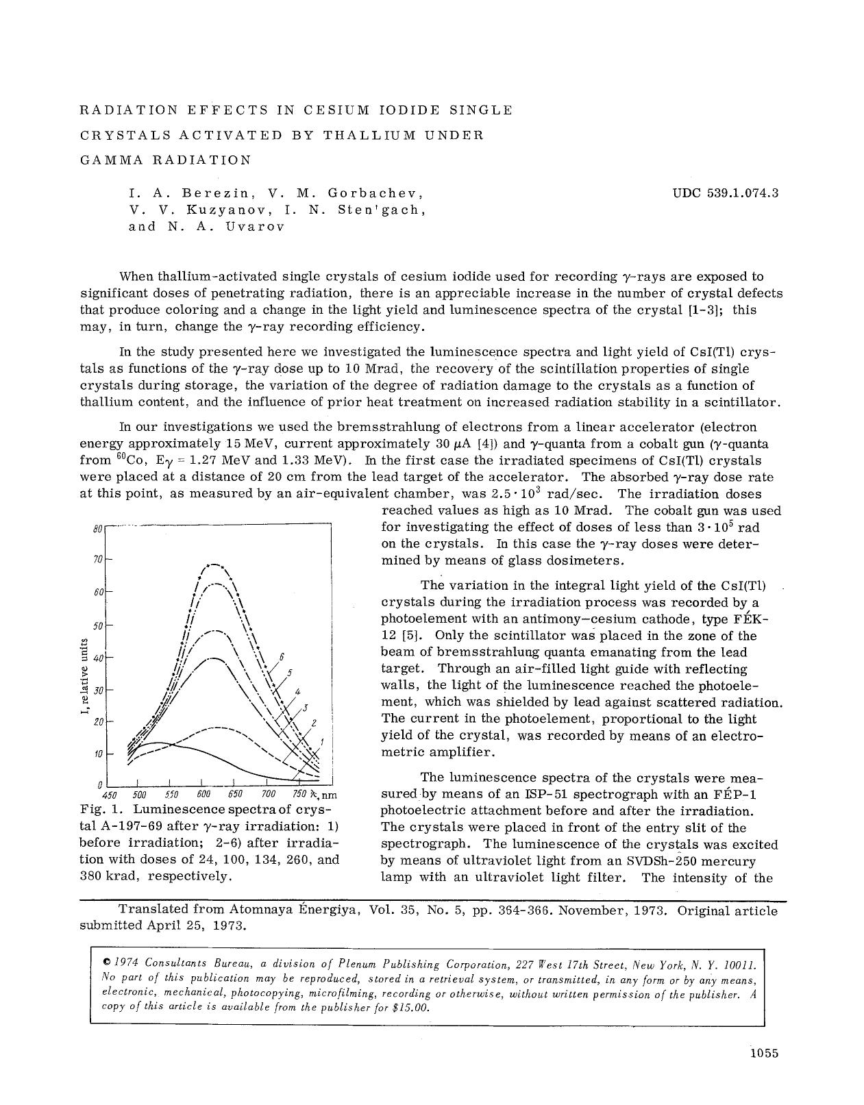 Radiation effects in cesium iodide single crystals activated by thallium under gamma radiation by Unknown