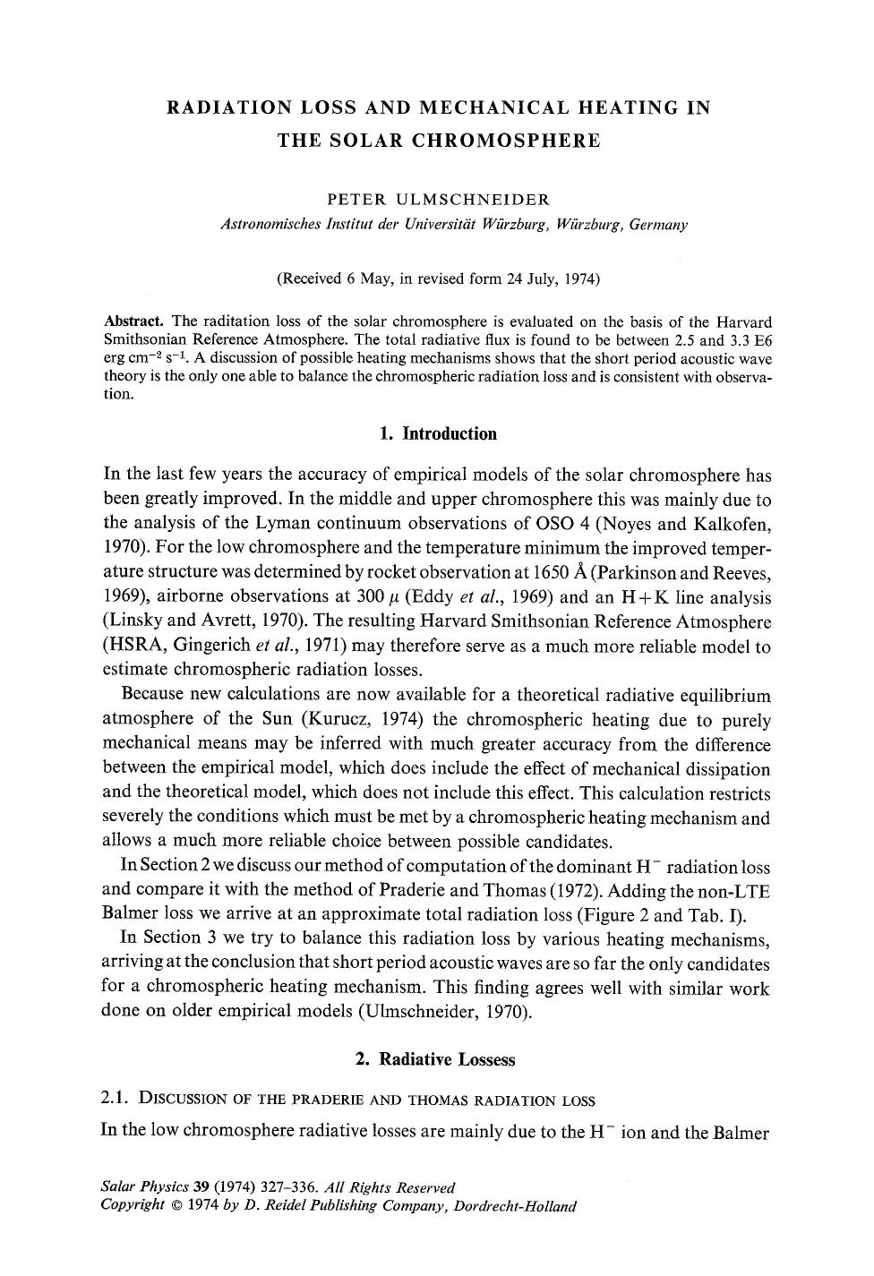 Radiation loss and mechanical heating in the solar chromosphere by Unknown