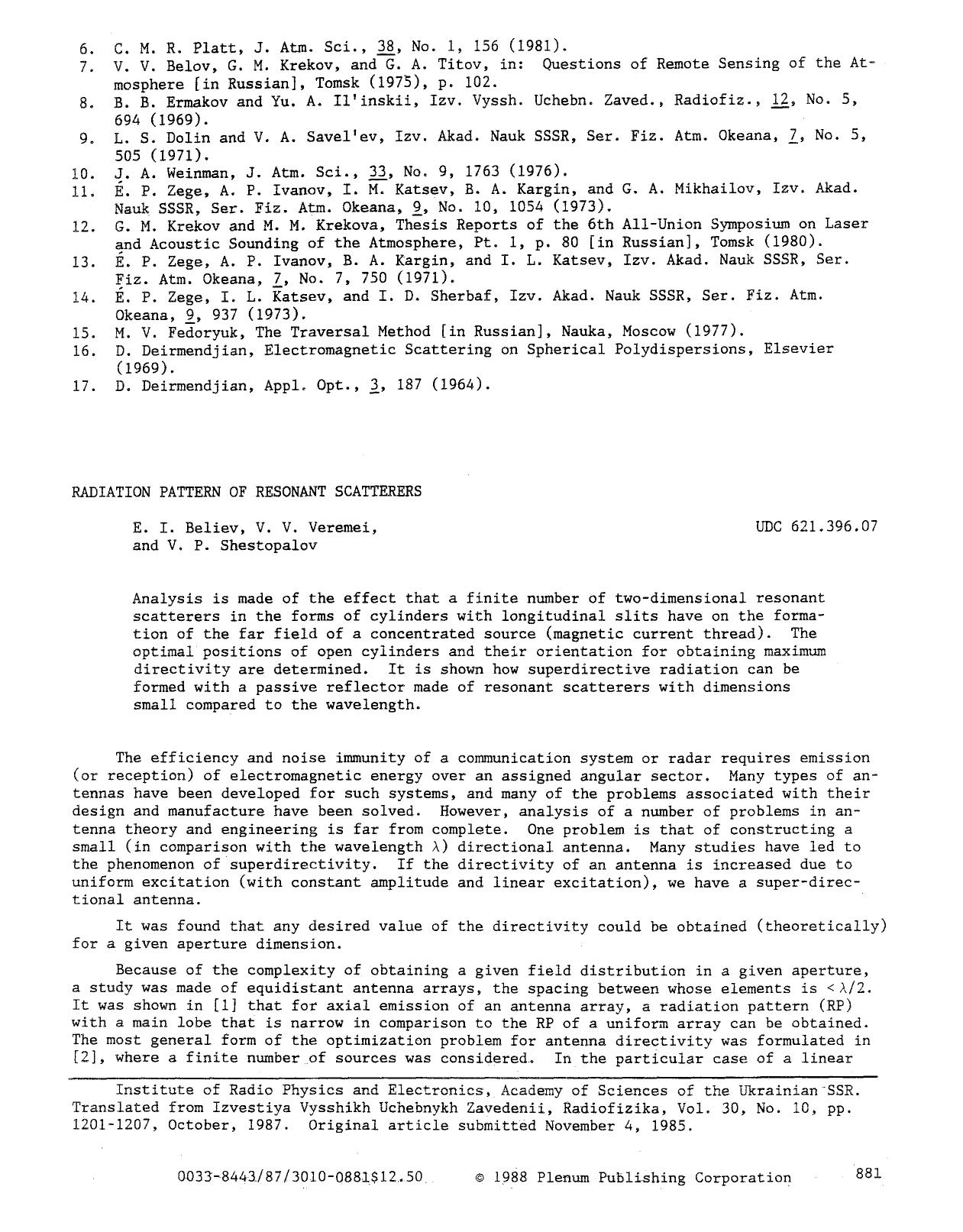Radiation pattern of resonant scatterers by Unknown
