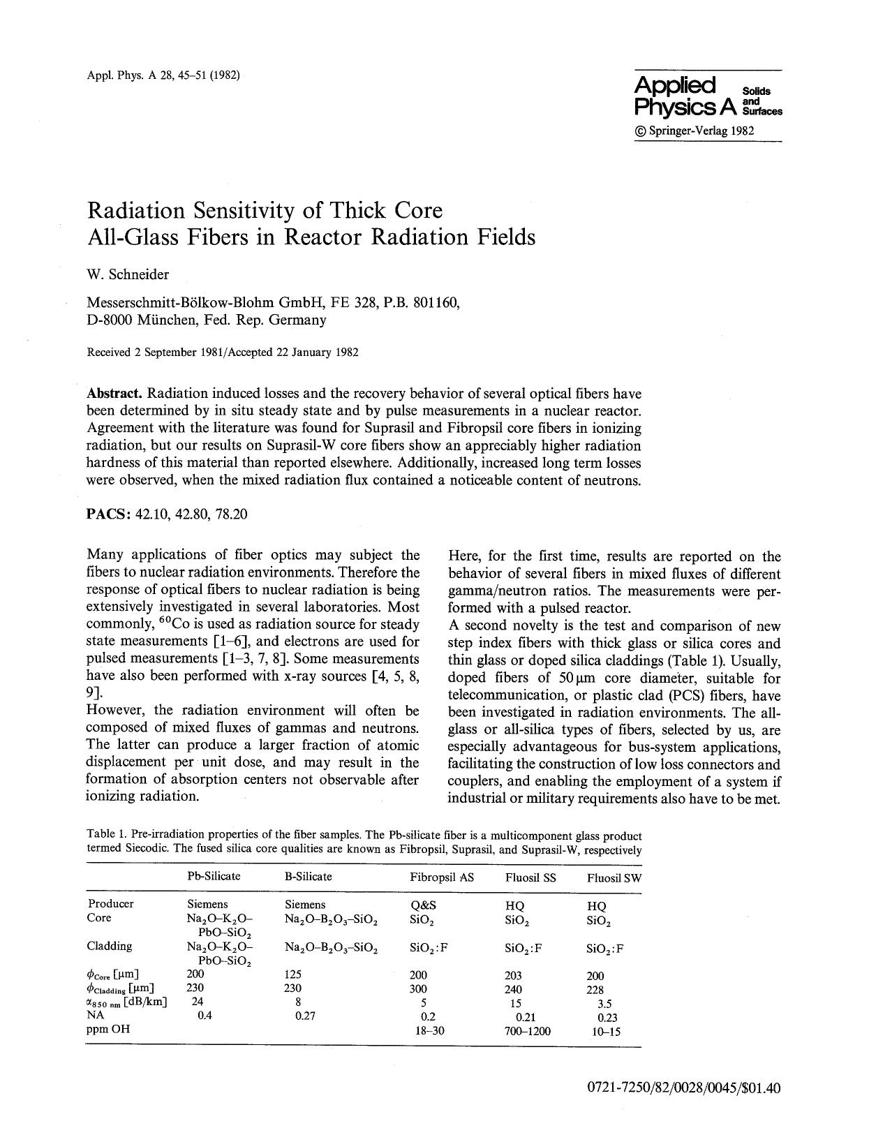 Radiation sensitivity of thick core all-glass fibers in reactor radiation fields by Unknown
