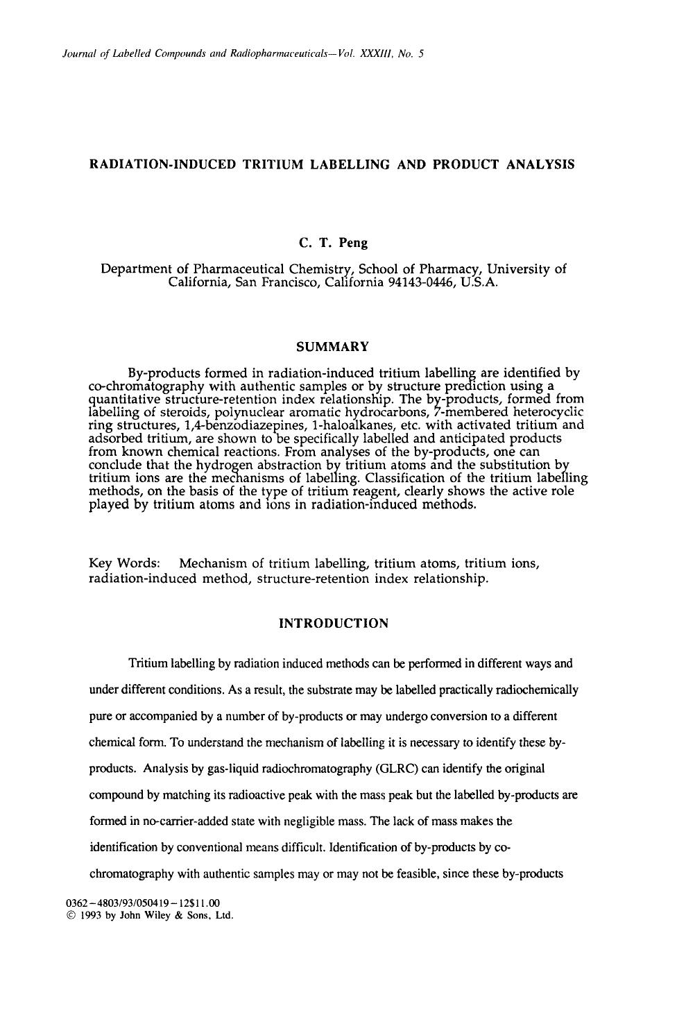 Radiation-induced tritium labelling and product analysis by Unknown