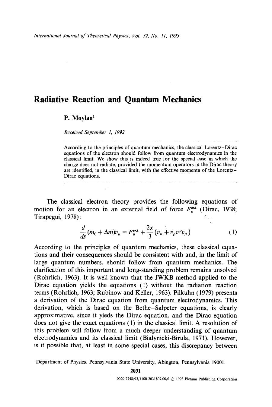 Radiative reaction and quantum mechanics by Unknown