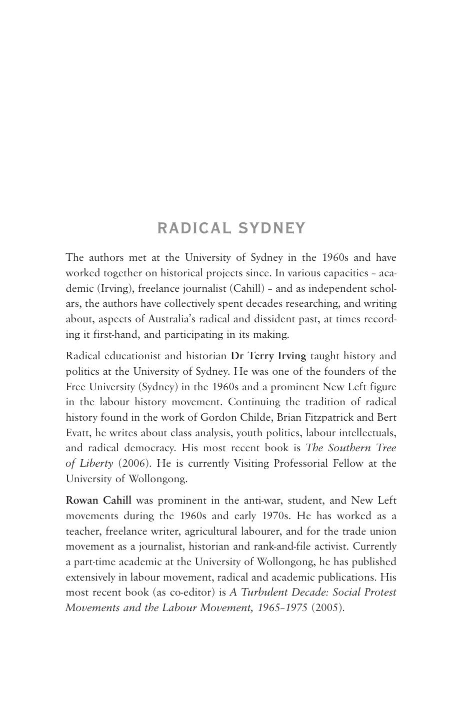 Radical Sydney : Places, Portraits and Unruly Episodes by Terry Irving; Rowan Cahill